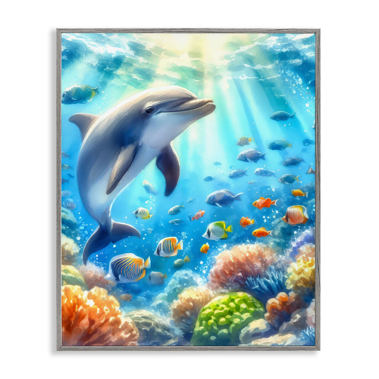 Stupell Industries Smiling Dolphin Under Sea Framed Giclee Wall Art Design by LSR Design Studio